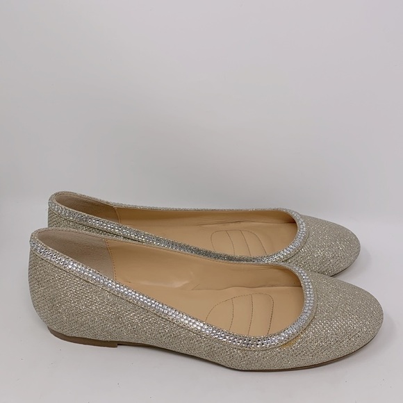 Badgley Mischka American Glamour Women’s Sparkly Gold Rhinestone Slip On Flats - Picture 2 of 14
